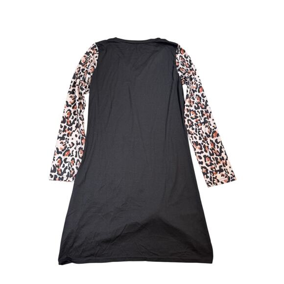 NWT Cupshe Black Leopard Long Sleeve Dress Size Medium Twist Hem Stretchy - Picture 2 of 6